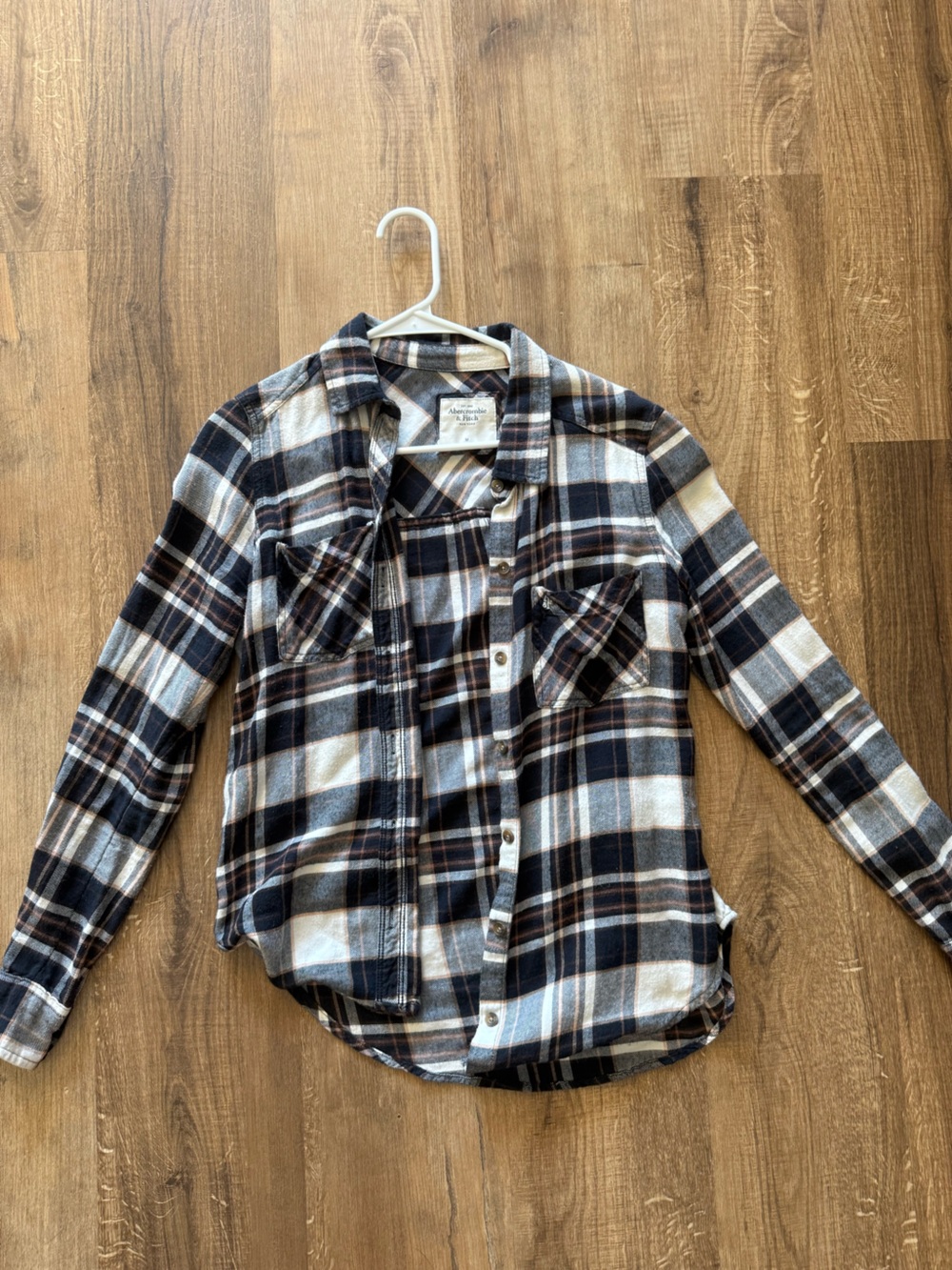 Abercrombie & Fitch Black, White & Brown Plaid Flannel Shirt Jacket